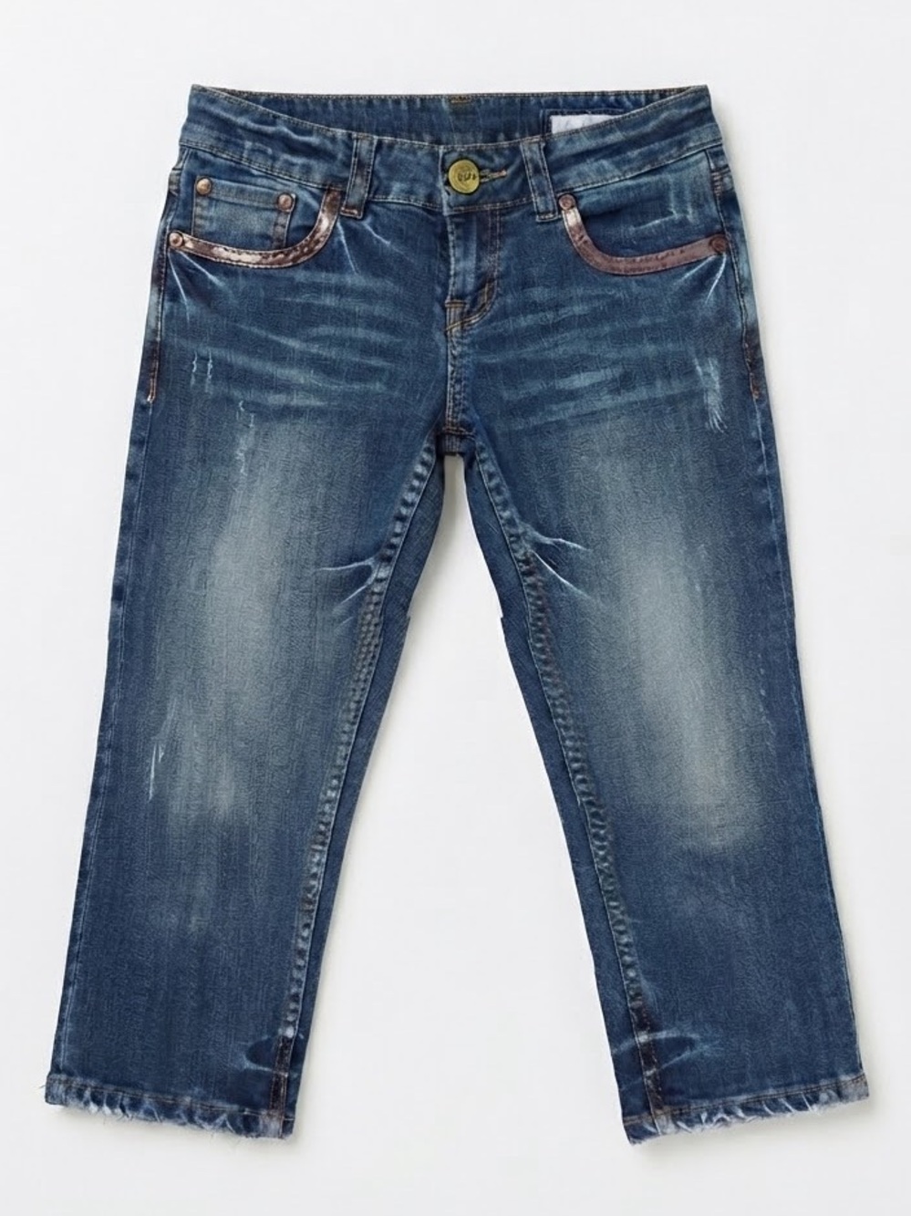 Vintage Y2K Embroidered Crown Low Rise Cropped Jeans Medium Wash / Size 26